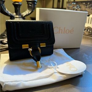Authentic Chloe Marcie Square French Wallet Black Gold